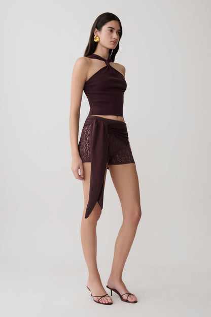 Angelika Twist Front Stricktop - Schokolade