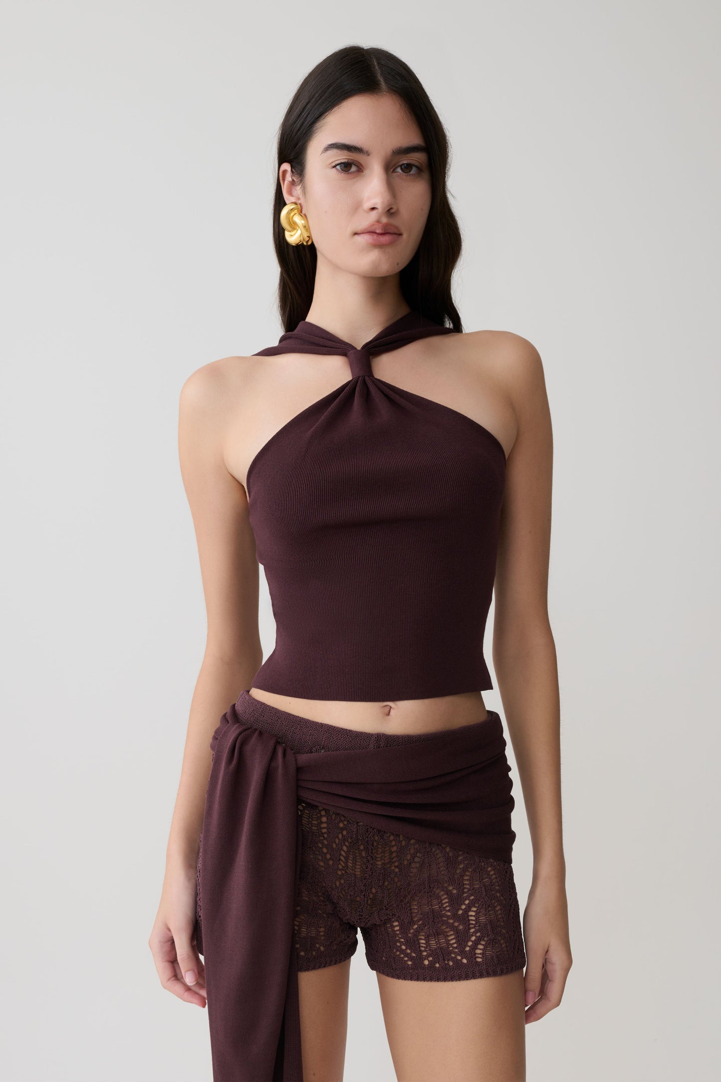 Angelika Twist Front Stricktop - Schokolade