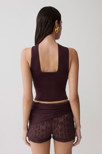 Angelika Twist Front Stricktop - Schokolade