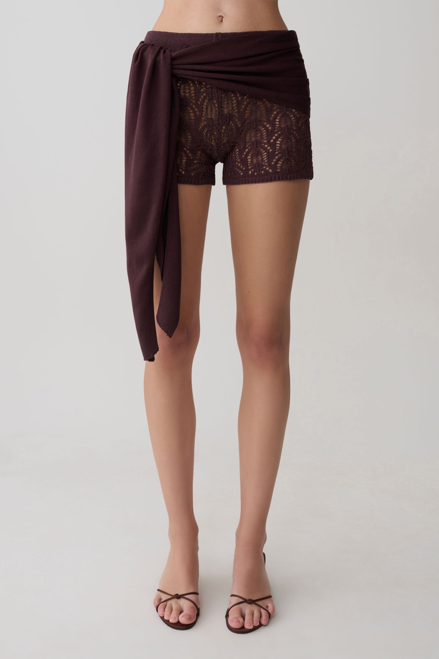 Liora Häkel-Shorts mit Strick-Overlay - Schokolade