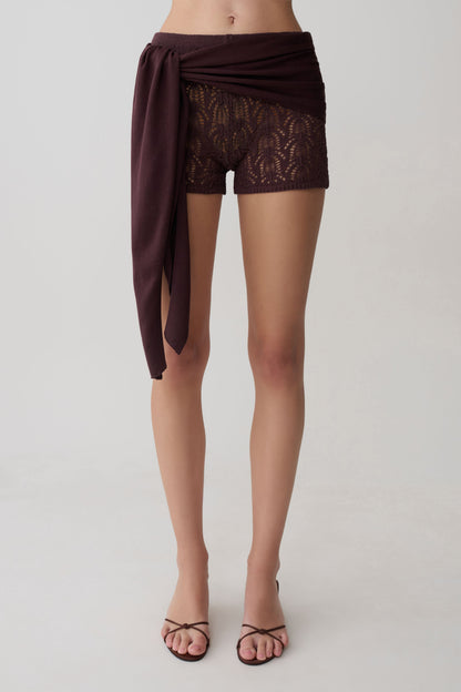 Liora Häkel-Shorts mit Strick-Overlay - Schokolade