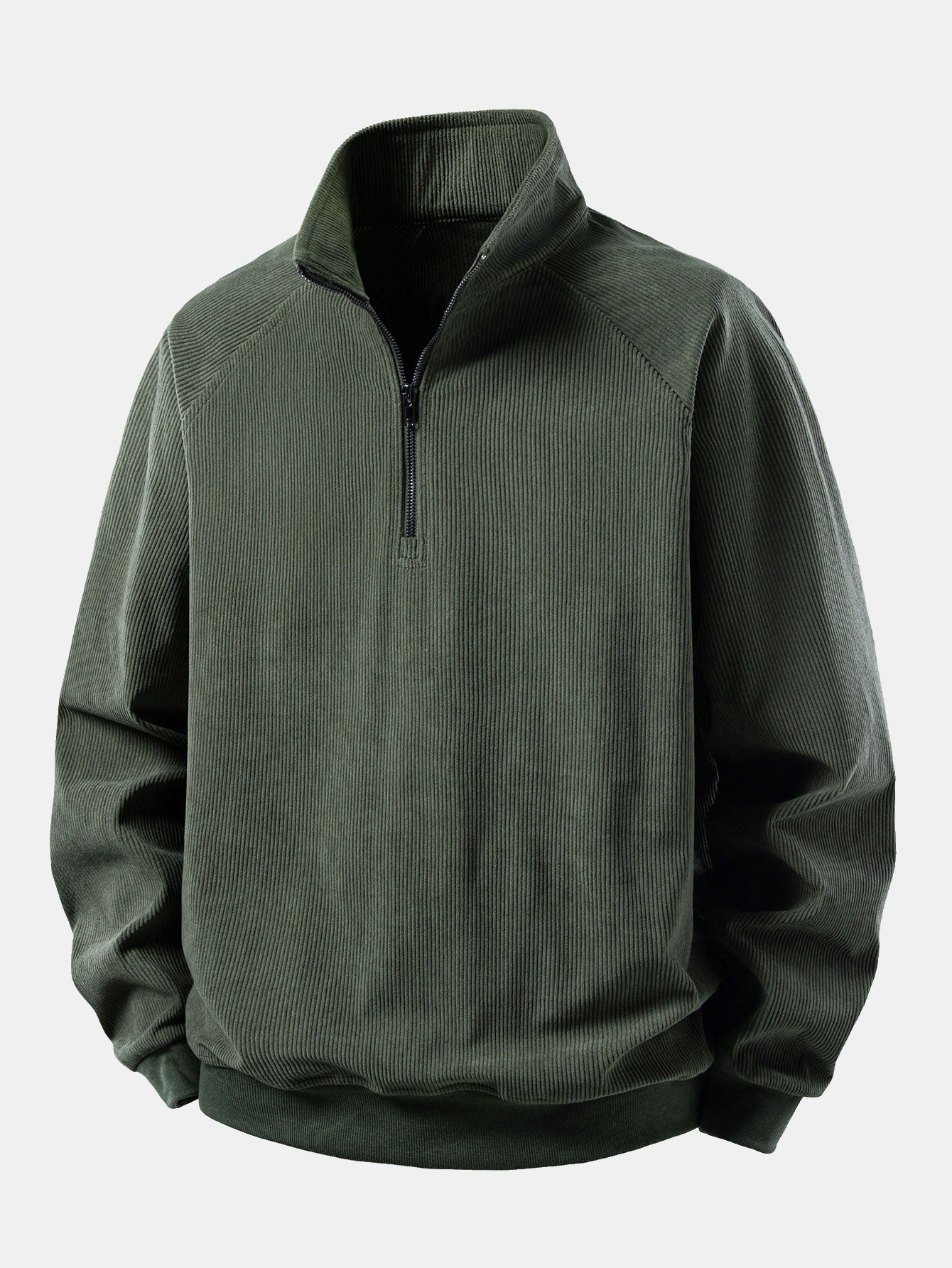 Quarter Zip Corduroy Raglan Ärmel Sweatshirt & Gerade Bein Corduroy Hose