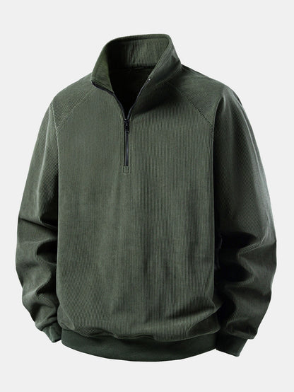 Quarter Zip Corduroy Raglan Ärmel Sweatshirt & Gerade Bein Corduroy Hose