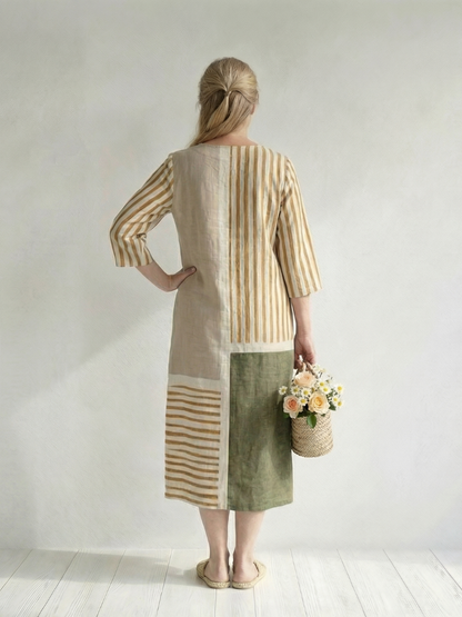 Soren | Leicht gestreiftes Midi-Kleid