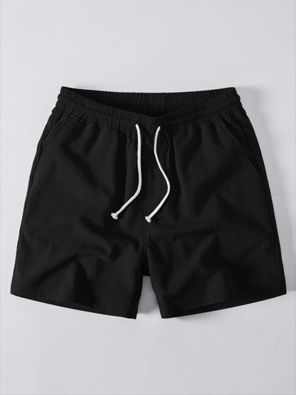 Geometrisches Jacquard-Ösen-Cuban-Shirt & Crinkle-texturierte 5"-Shorts mit Kordelzug