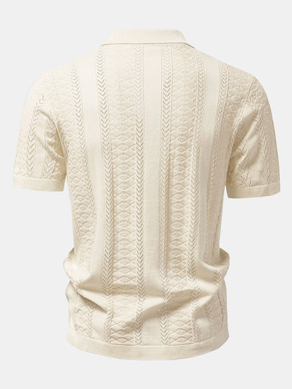 Texturiertes Jacquard Offenes Strickhemd & Gerade Beinform Leinenhose