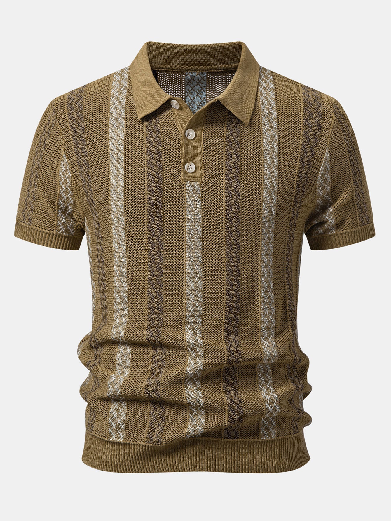 Gestreiftes Texturiertes Strick-Polo & Elastische Chino-Shorts