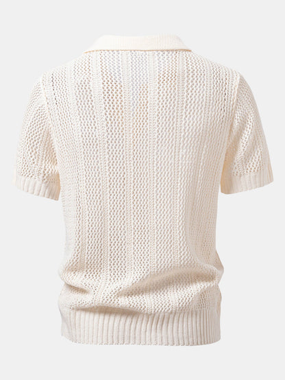 Relaxed Fit Häkel V-Ausschnitt Strick Polo & Gerade Bein Leinenhose
