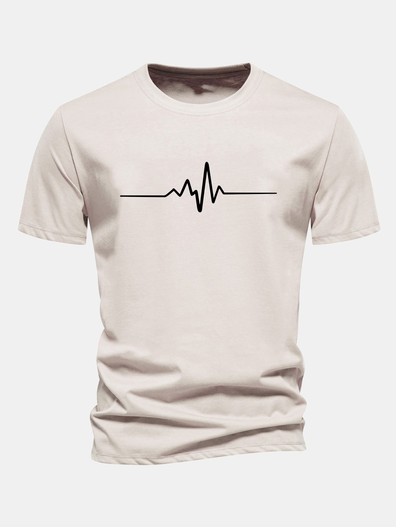 Regulär geschnittenes T-Shirt mit Herzschlag-Flachlinien-Druck aus Baumwolle