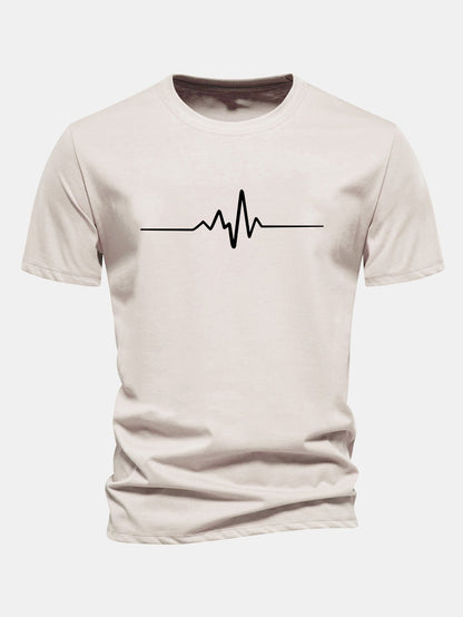 Regulär geschnittenes T-Shirt mit Herzschlag-Flachlinien-Druck aus Baumwolle