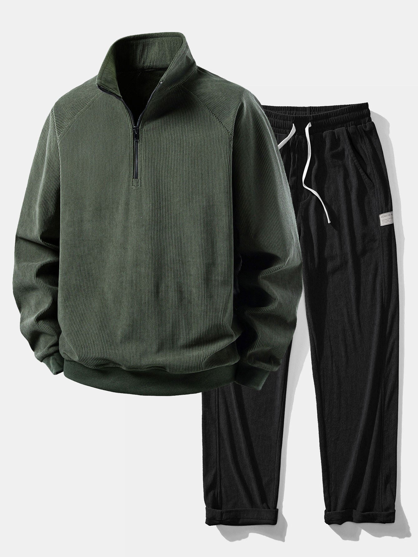 Quarter Zip Corduroy Raglan Ärmel Sweatshirt & Gerade Bein Corduroy Hose