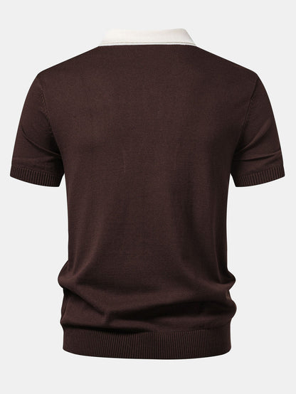 Kontrastgestreiftes Rippstrick-Polo