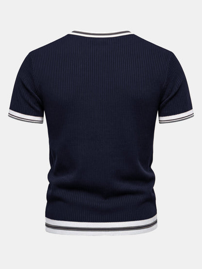 Texturiertes Kontrast Crew Neck Strick T-Shirt