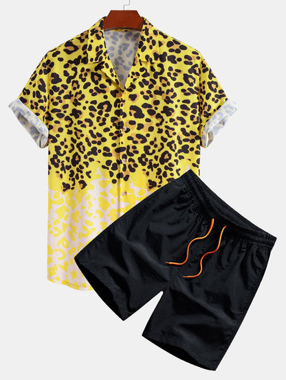 Leopardenmuster Button-Up Hemd & Badehose