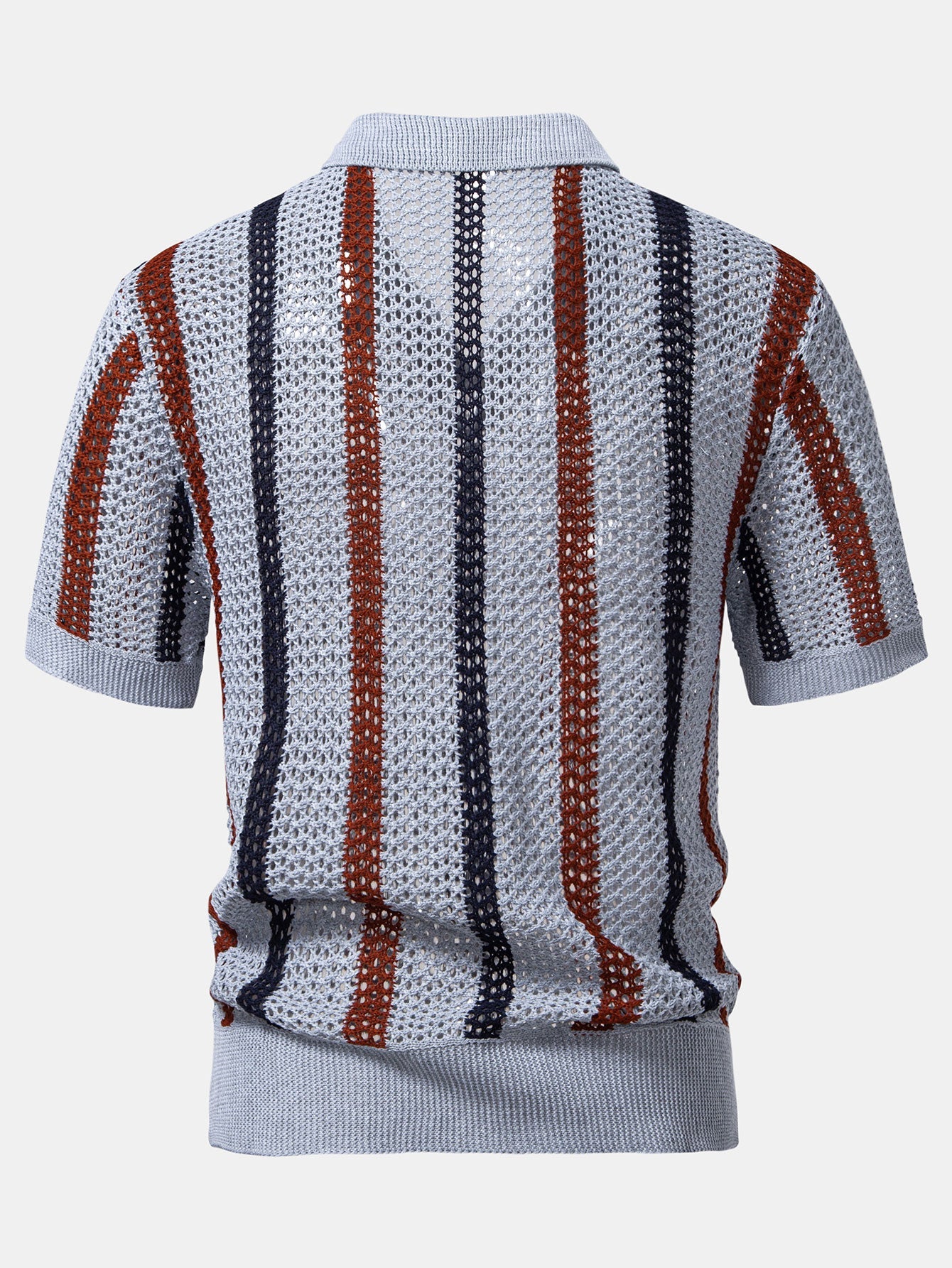 Gestreiftes Häkel V-Ausschnitt Polo