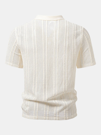 Relaxed Fit Gestreiftes Offenes Strick-Polo & Gerade geschnittene Leinenhose