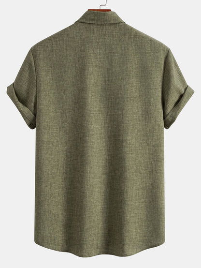 Leinenlook Hemd mit Knöpfen & Crinkle Textur Gerade Beinform Hose