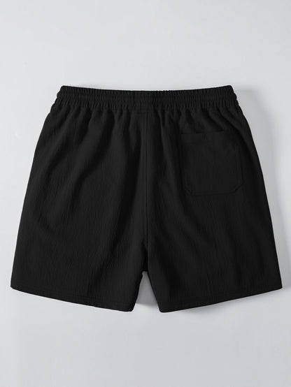 Streifen Offenes Strickshirt & Crinkle Texturierte Drawstring 5" Shorts