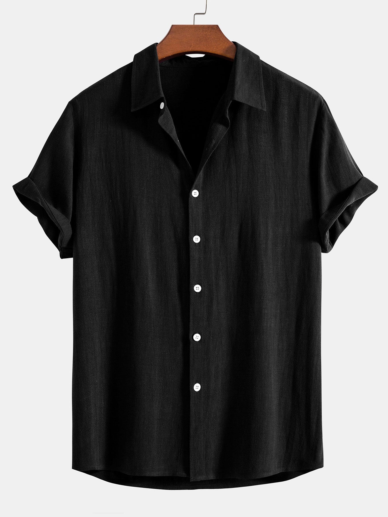 Leinen-Rayon-Mischung Knopf-Down-Shirt & Crinkle-texturierte 5"-Shorts