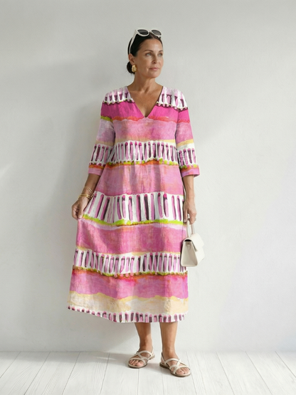 Calla | Easy Flow Gemustertes Streifen Midi Kleid