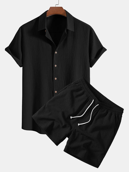 Gekräuselte Texturierte Hemd & Gekräuselte Texturierte Shorts mit Kordelzug (5 Zoll)
