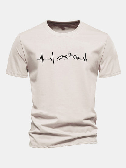 Regulär geschnittenes T-Shirt mit Herzschlag-Mountain-Print aus Baumwolle