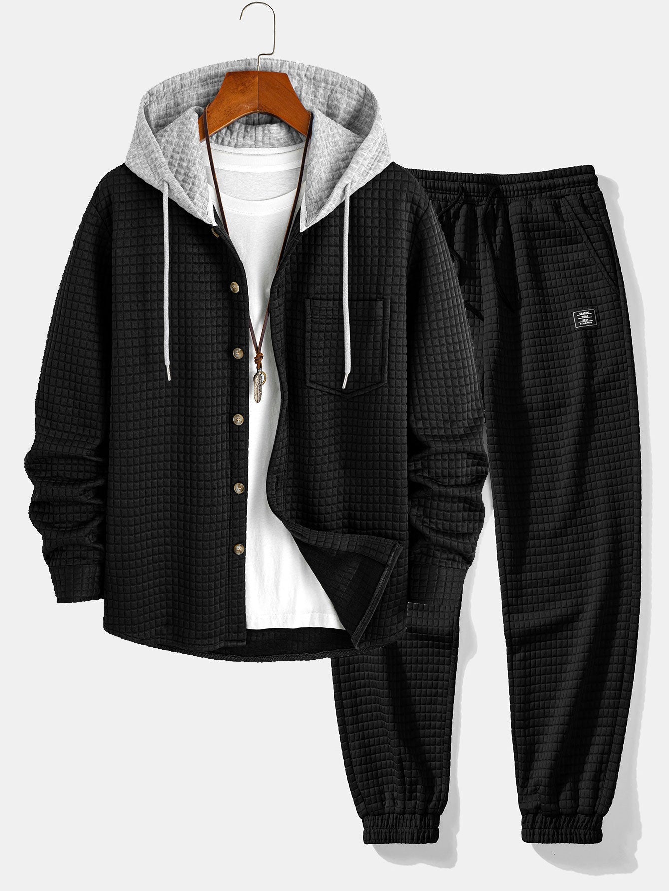 Kontrast Waffel Kapuzenhemd & Kordelzug Waffel Jogger-Hosen