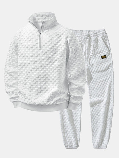 Schachbrett Jacquard Quarter Zip Sweatshirt & Jogginghosen