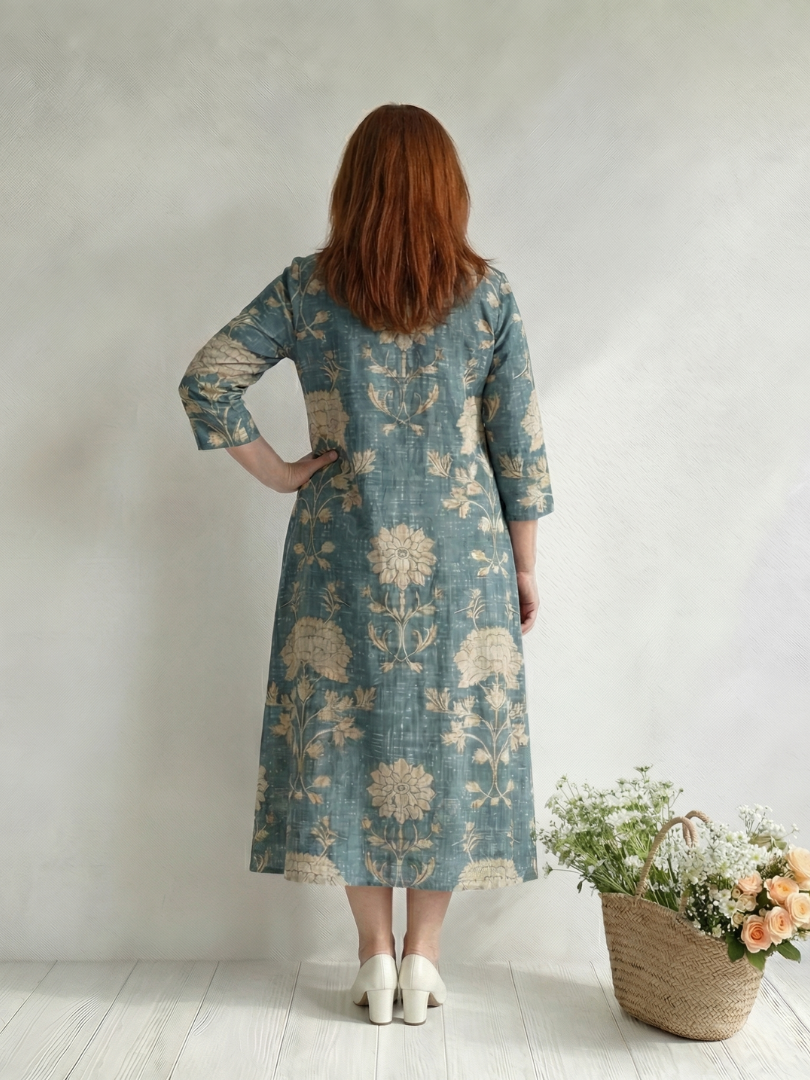 Greta | Sanft geformtes florales Midikleid