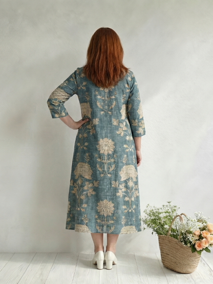 Greta | Sanft geformtes florales Midikleid