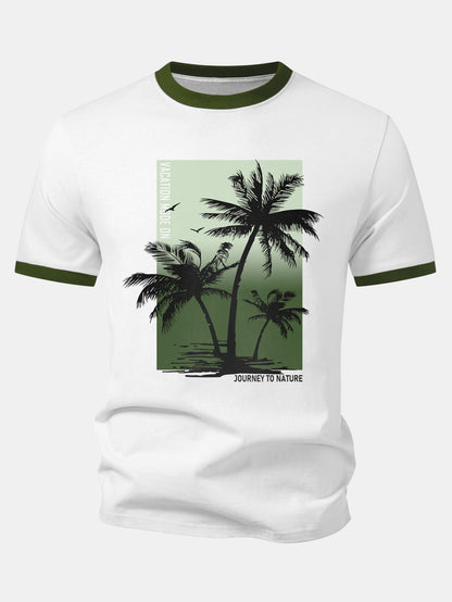 Palmbaum-Print Kontrast Ringer T-Shirt & Schwimmshorts