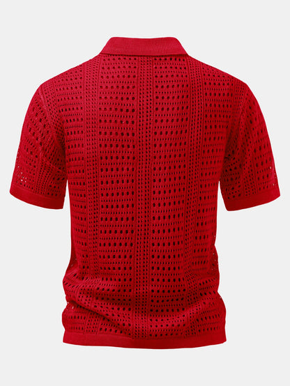 Häkel V-Ausschnitt Polo-Shirt