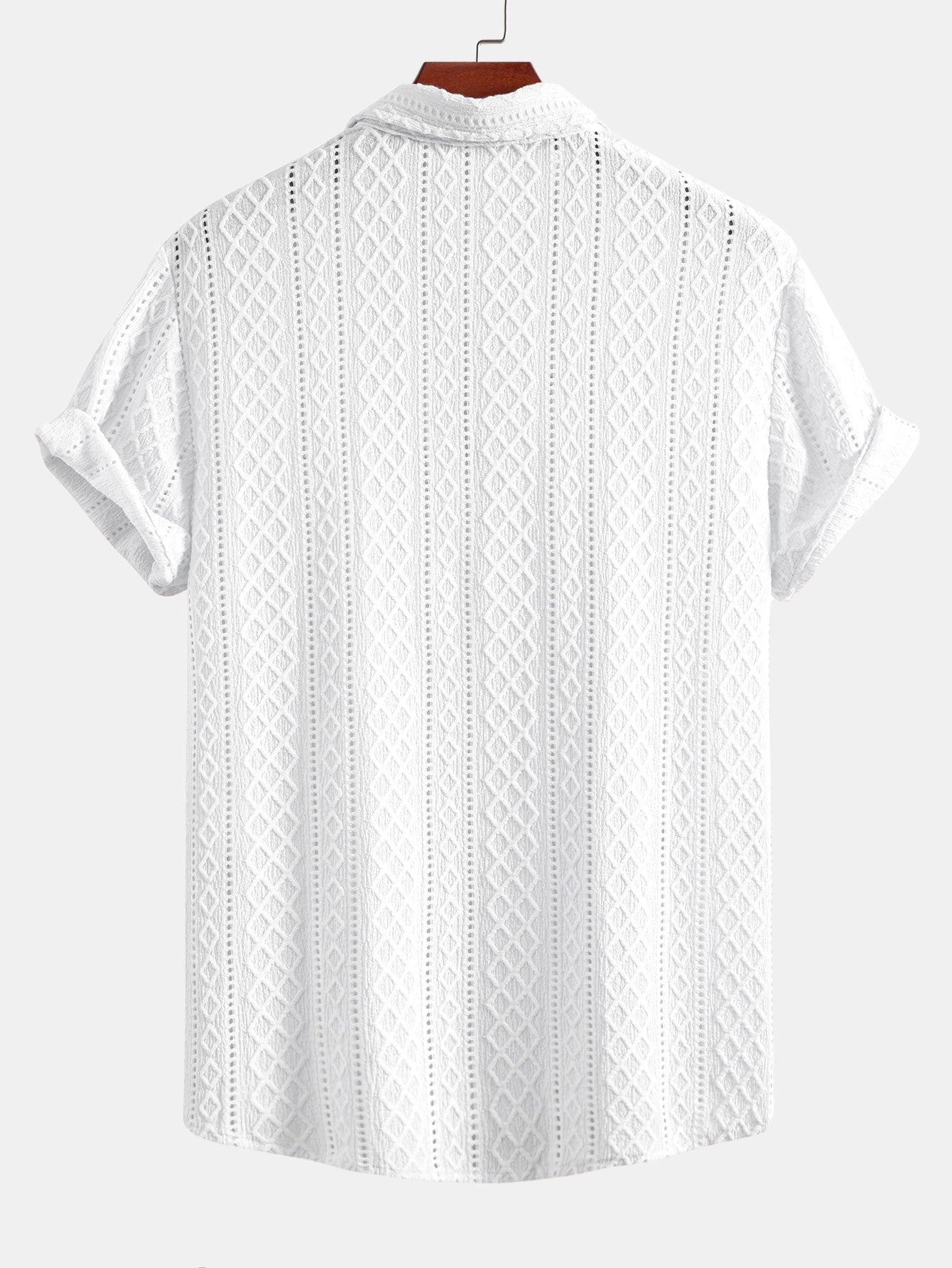 Geometrisches Rhombus-Jacquard Hemd mit Knopfleiste & Crinkle-texturierten 5" Shorts
