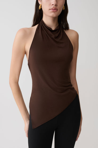 Clea Relaxed Sheer Haltertop - Espresso