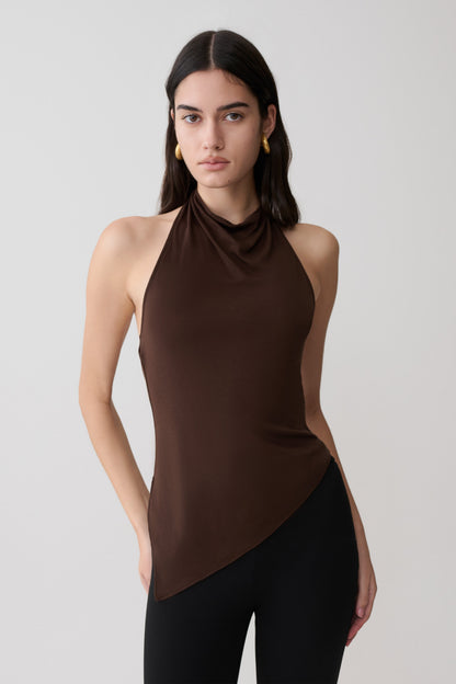 Clea Relaxed Sheer Haltertop - Espresso