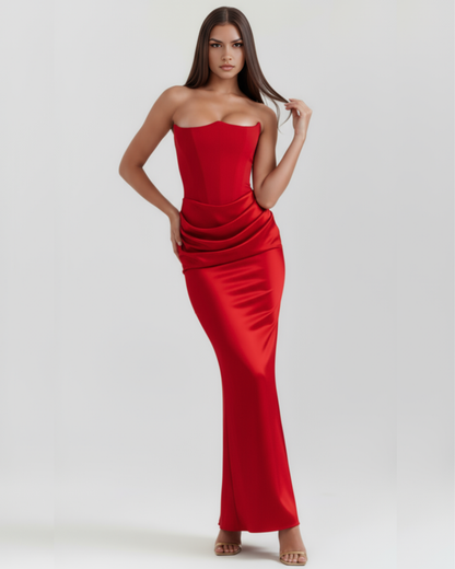 Satin-Langkleid mit schulterfreiem Ausschnitt