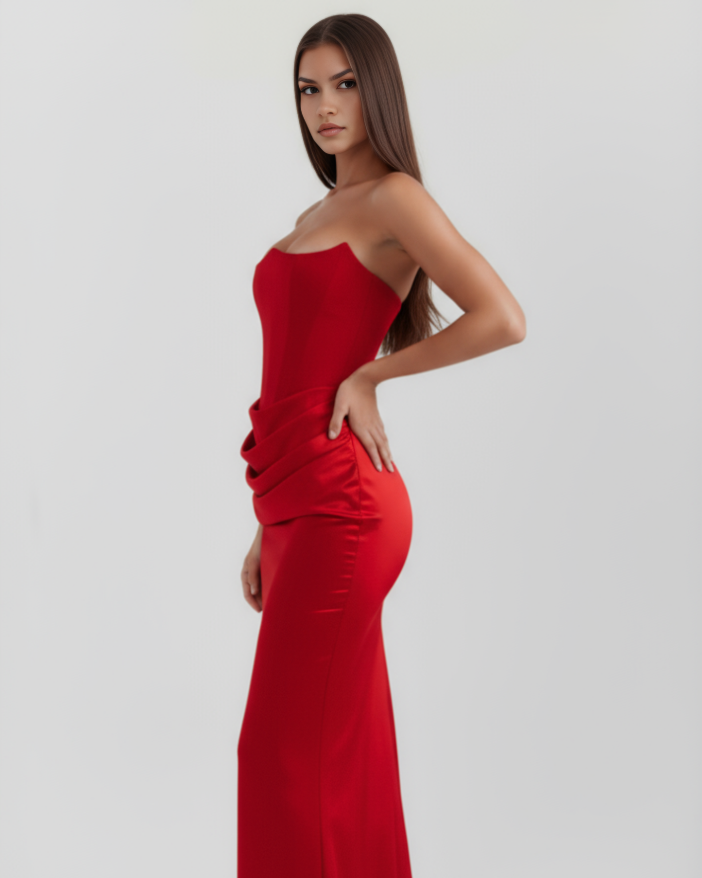 Satin-Langkleid mit schulterfreiem Ausschnitt