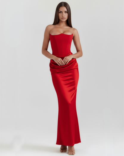 Satin-Langkleid mit schulterfreiem Ausschnitt