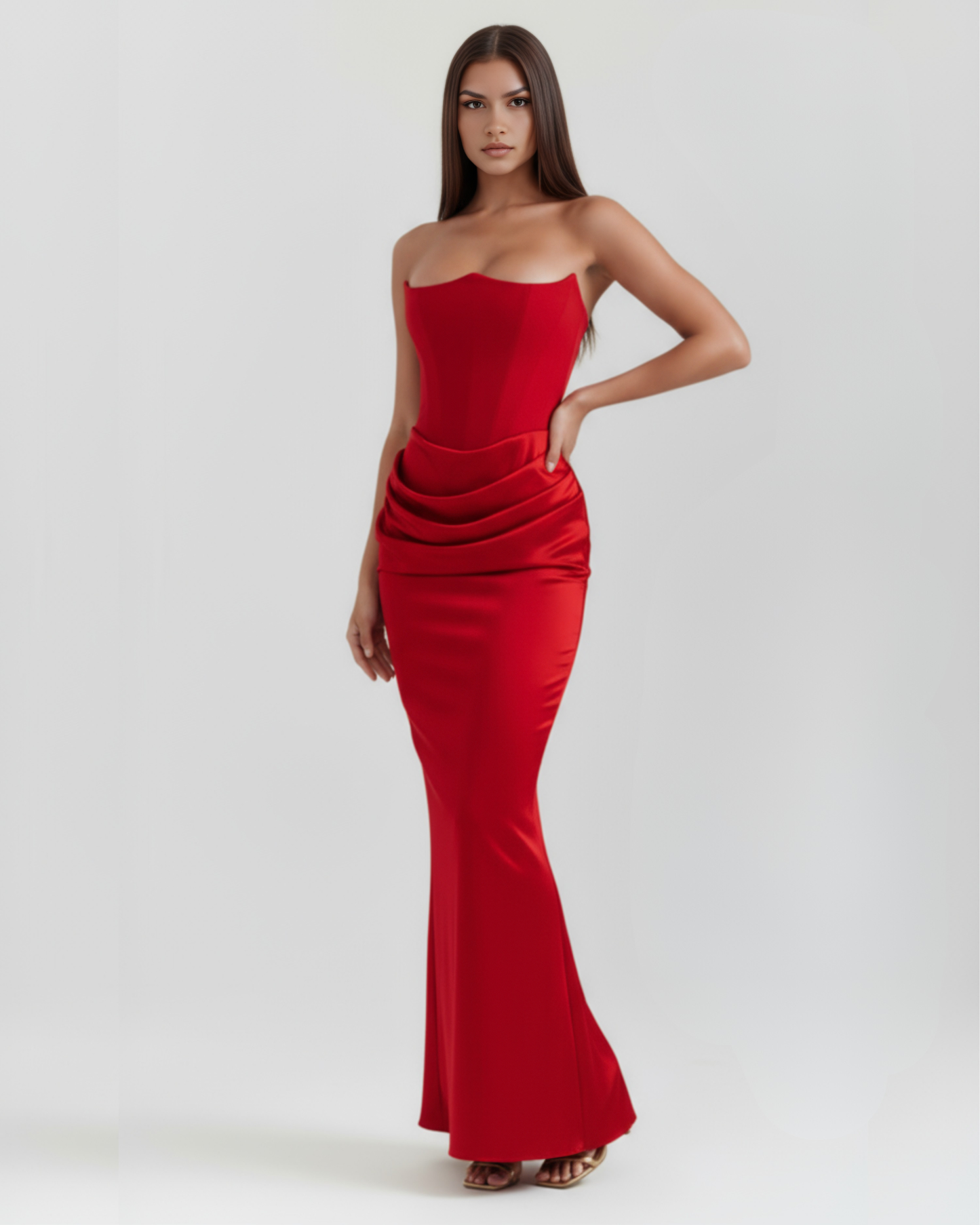 Satin-Langkleid mit schulterfreiem Ausschnitt