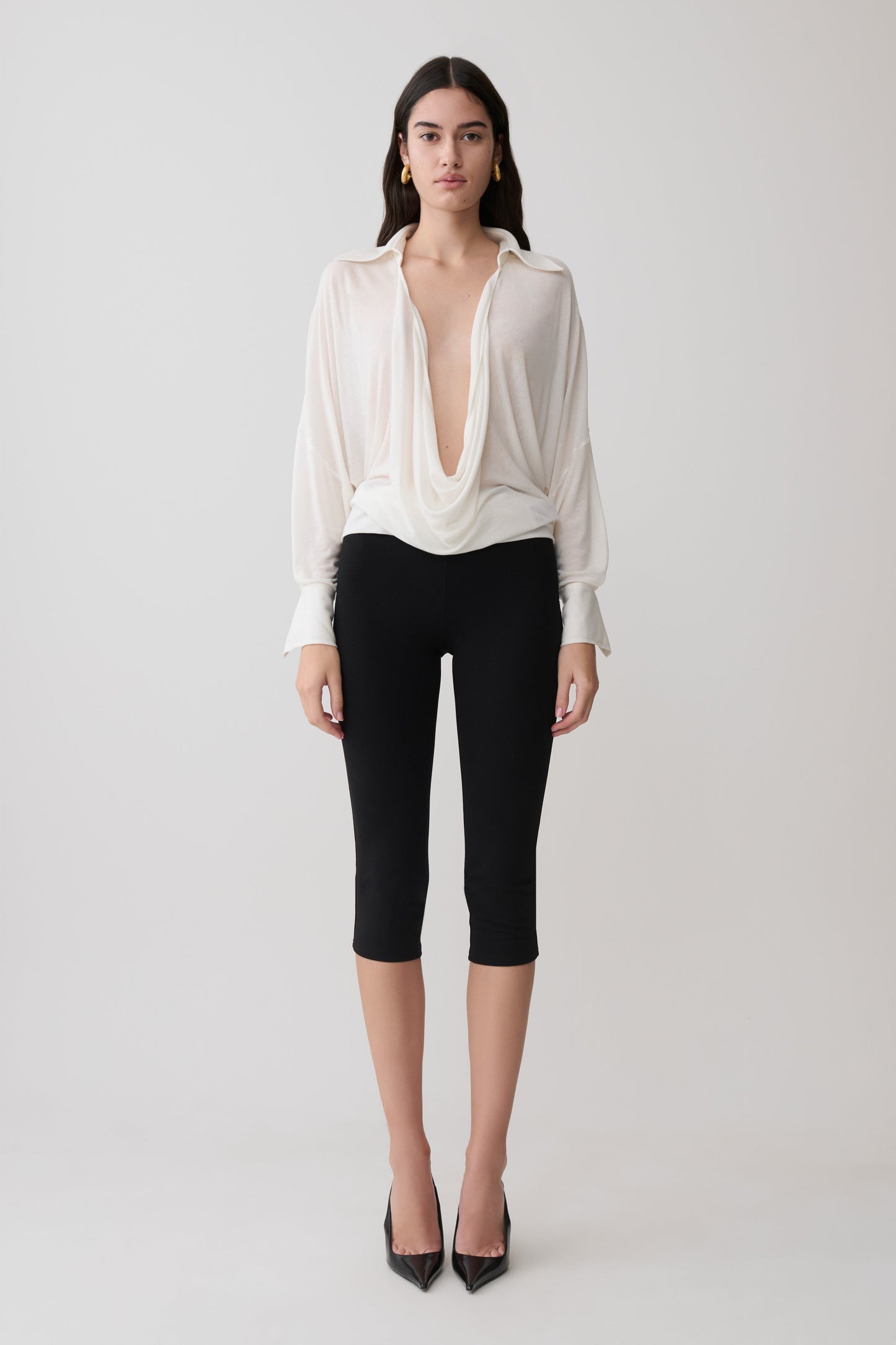 Berkley Draped Langarmshirt - Weiß