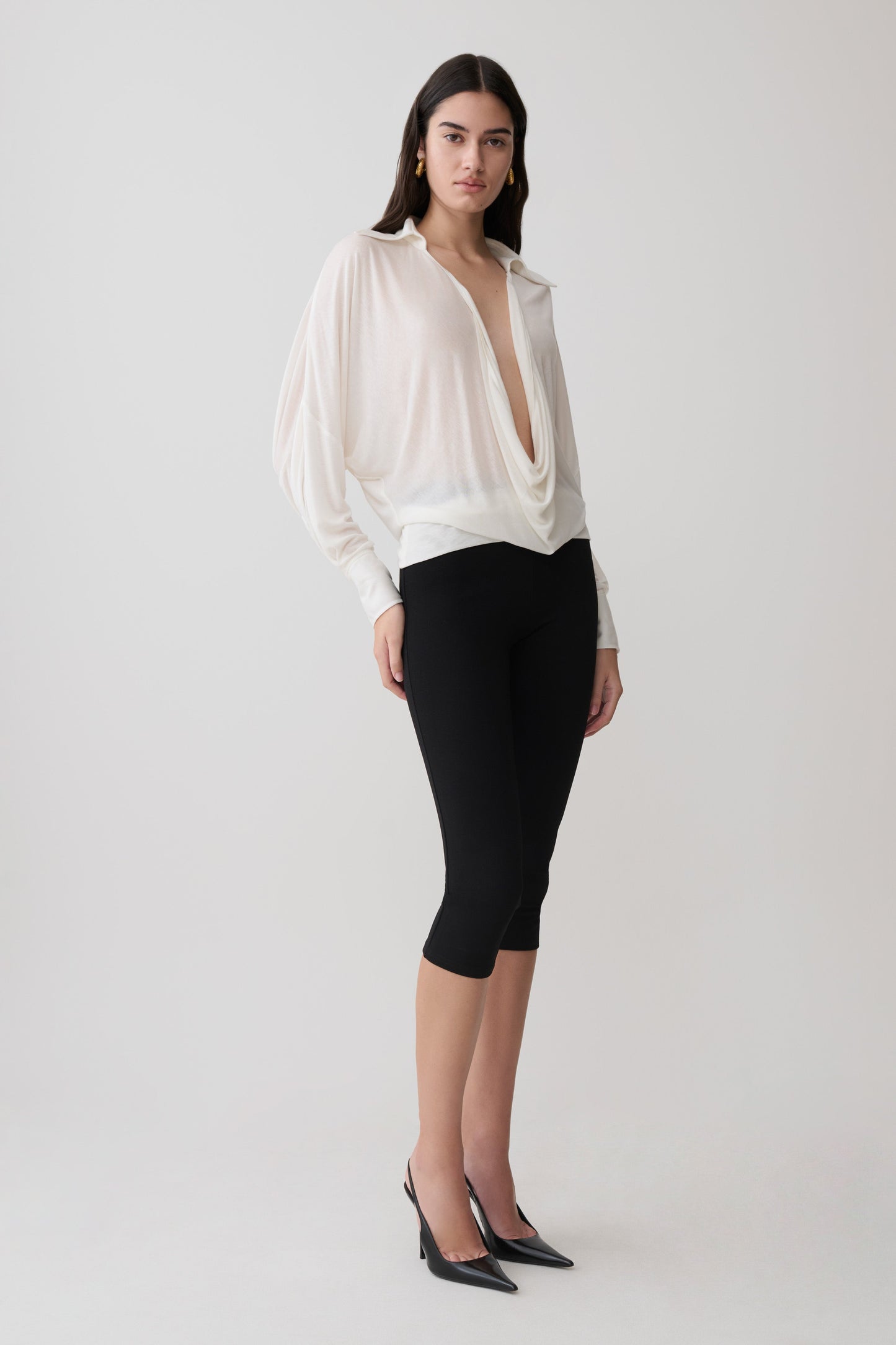 Berkley Draped Langarmshirt - Weiß