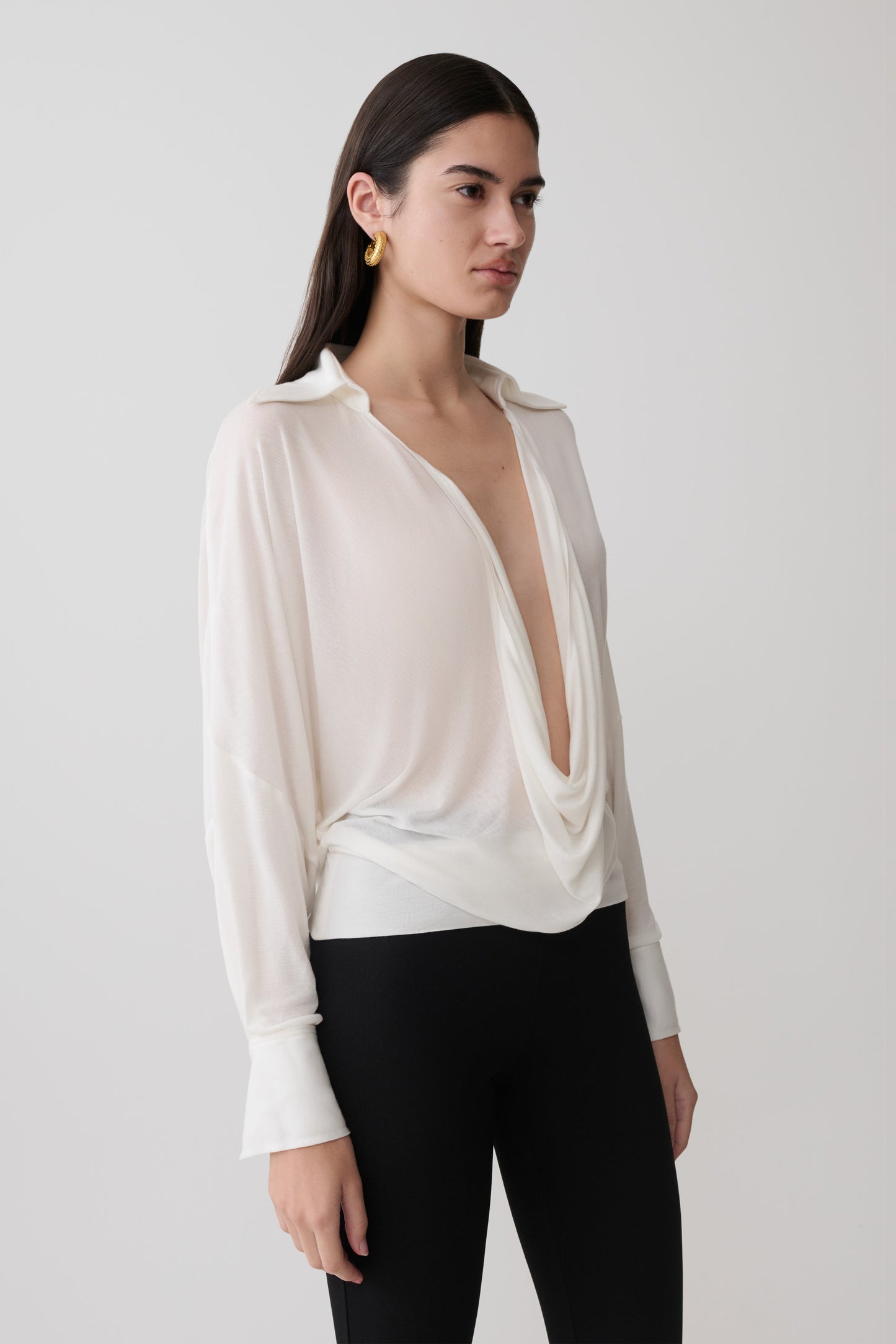 Berkley Draped Langarmshirt - Weiß