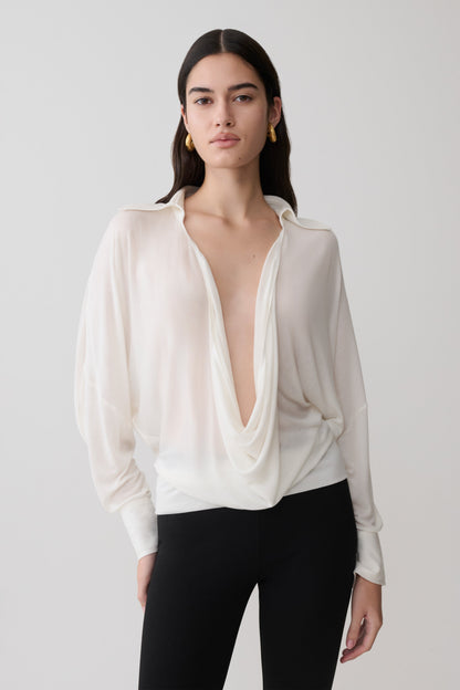 Berkley Draped Langarmshirt - Weiß