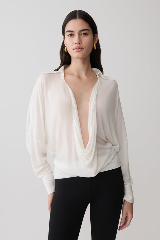Berkley Draped Langarmshirt - Weiß