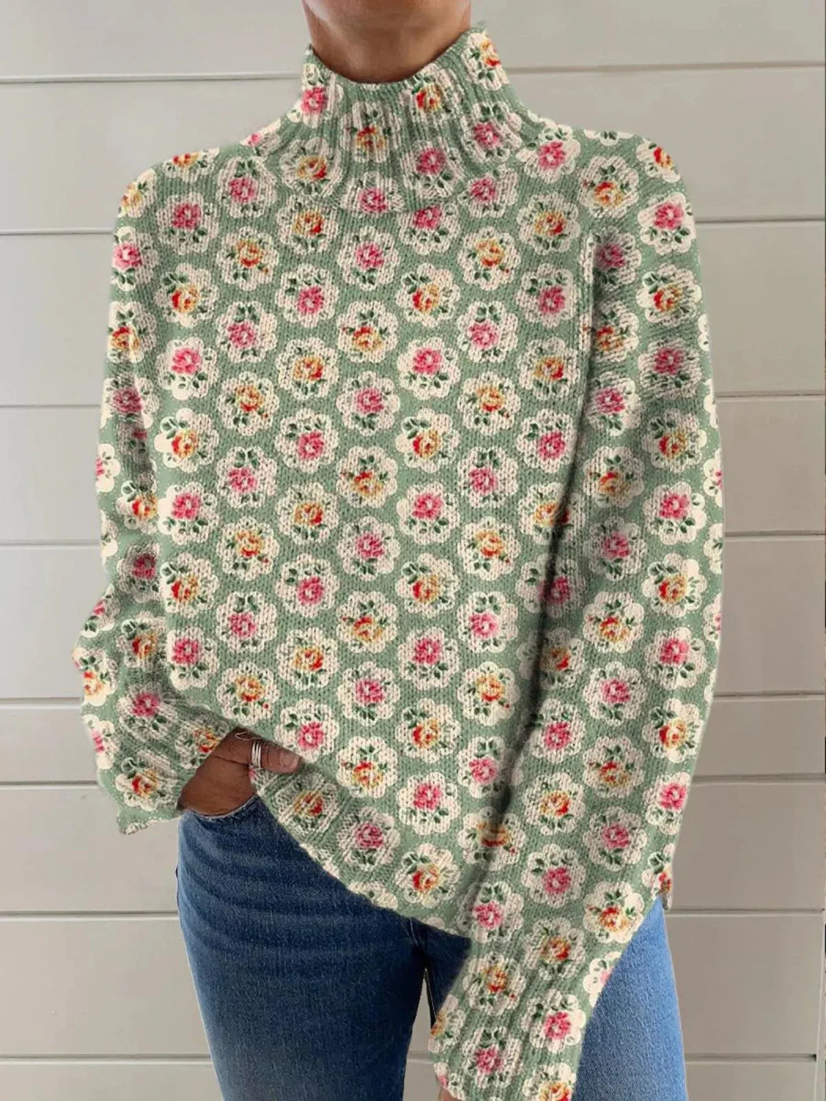 Nicol - Warmer Oversized Pullover mit Blumenmuster