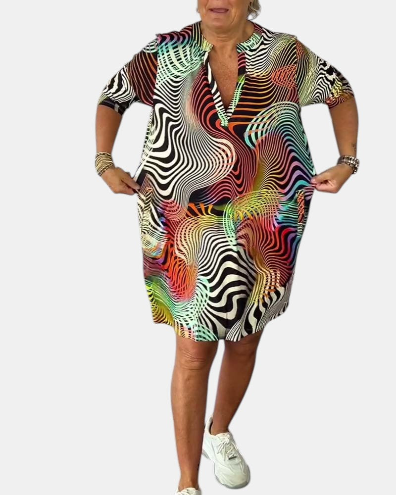 Jessica™ | Buntes Kleid mit V-Ausschnitt