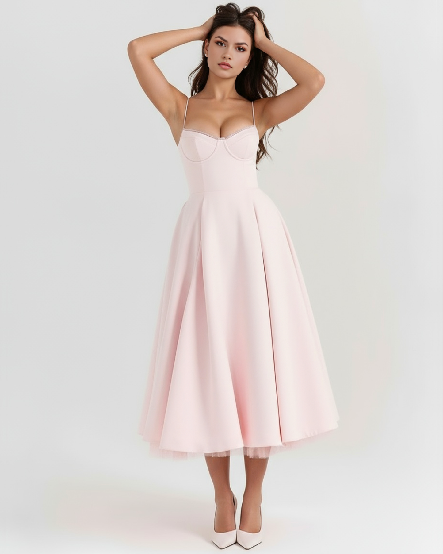 Midi-Kleid mit Korsett und vollem Rock