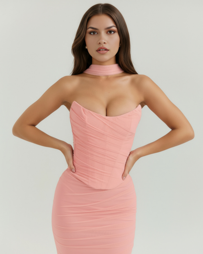 Figurbetontes langes Kleid mit Choker