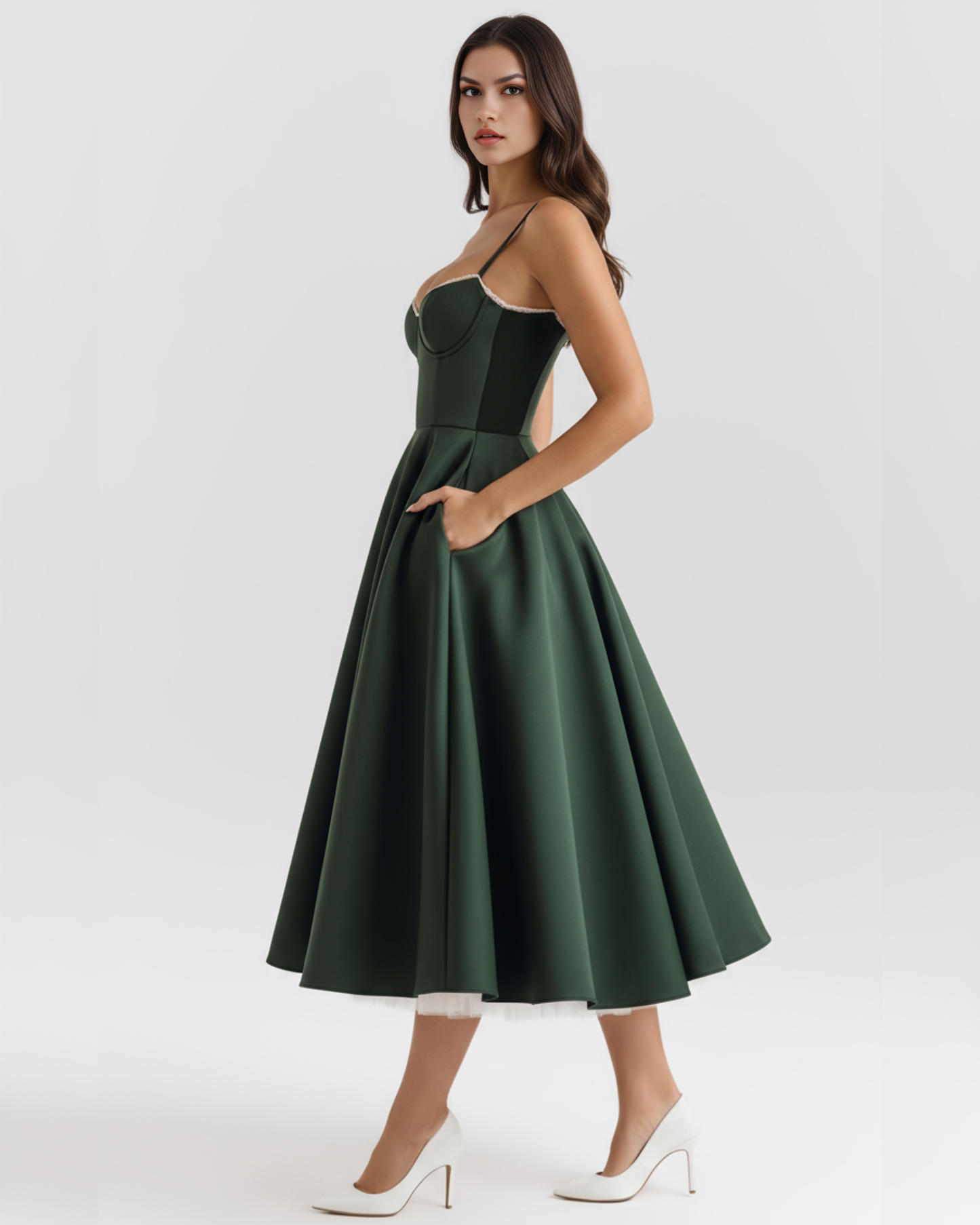 Midi-Kleid mit Korsett und vollem Rock