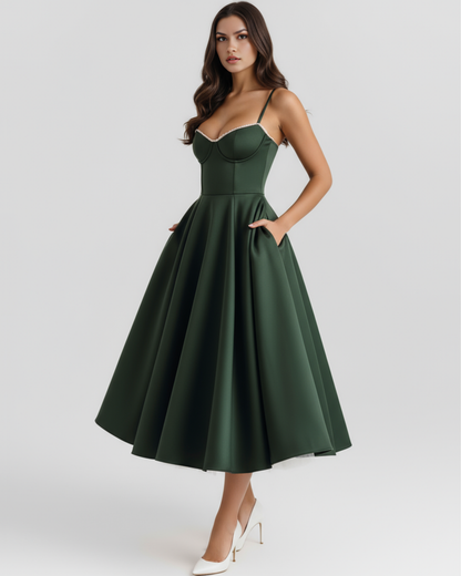 Midi-Kleid mit Korsett und vollem Rock